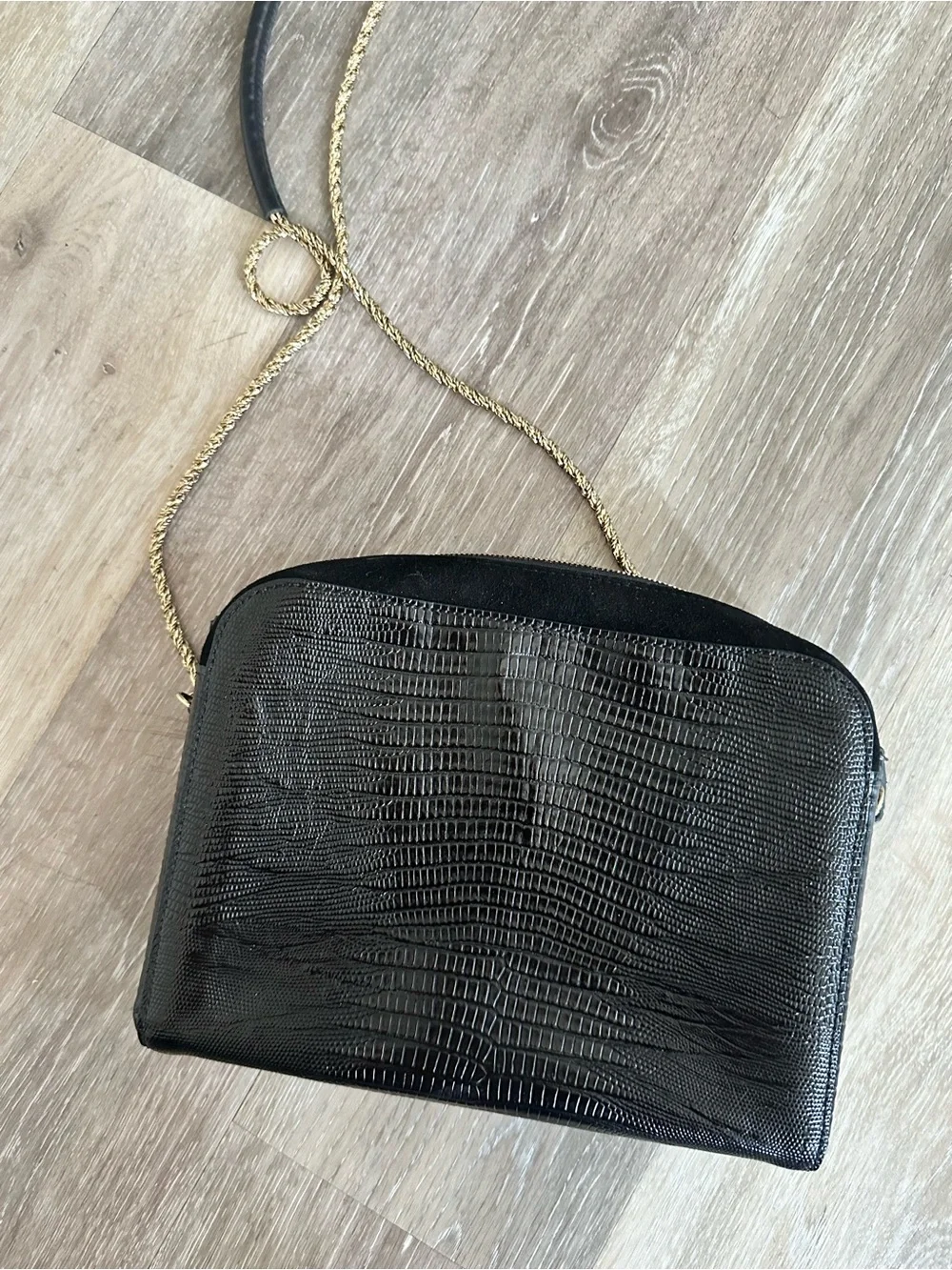 Sezane black leather suede crossbody bag